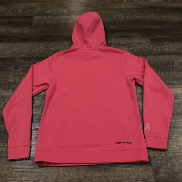 Under Armour Hoodie Womens S Pink Fitted Coldgear Logo Breast Cancer Awareness - Picture 2 of 12